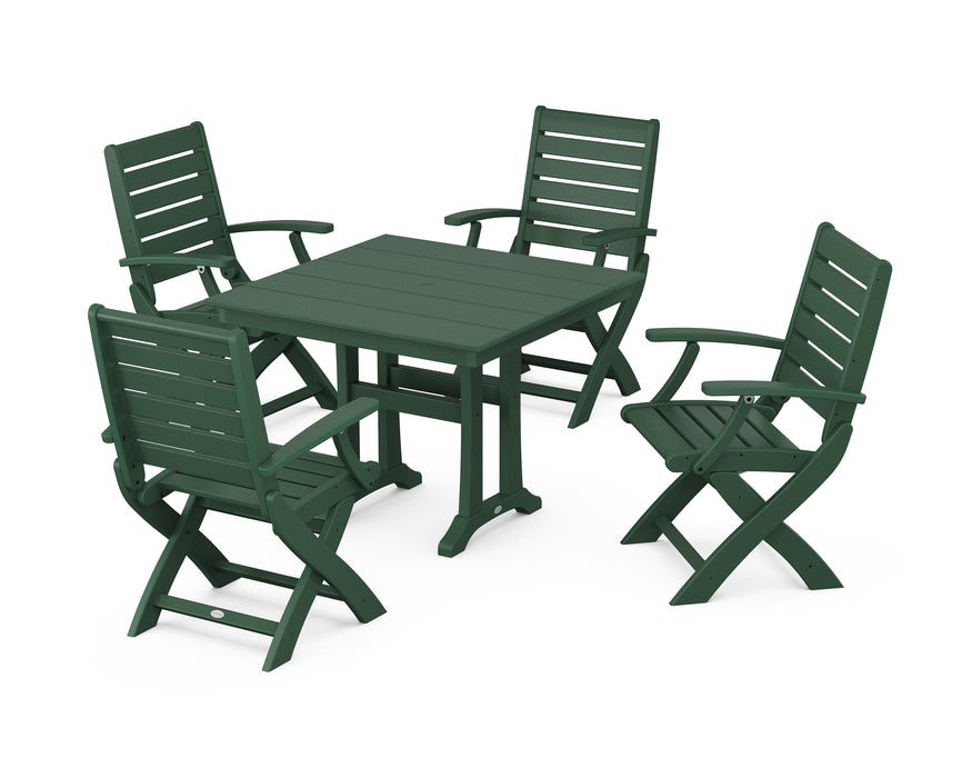 POLYWOOD Signature 5-Piece Farmhouse Dining Set With Trestle Legs in Green