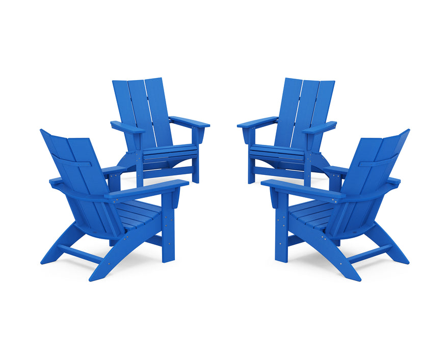 POLYWOOD® 4-Piece Modern Grand Adirondack Chair Conversation Set in Pacific Blue