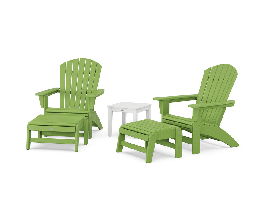 POLYWOOD® 5-Piece Nautical Grand Adirondack Set with Ottomans and Side Table in Aruba / White
