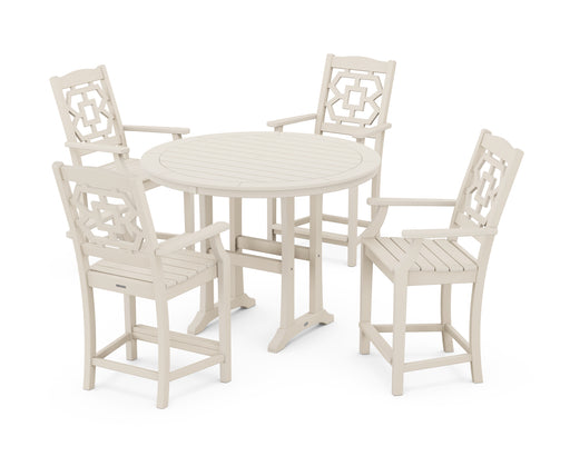 Martha Stewart by POLYWOOD Chinoiserie 5-Piece Round Counter Set in Sand