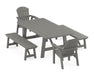 POLYWOOD Seashell 5-Piece Rustic Farmhouse Dining Set With Benches in Slate Grey