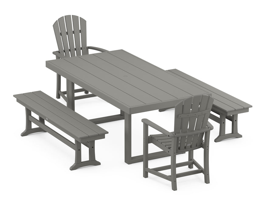 POLYWOOD® Palm Coast 5-Piece Dining Set with Benches in Teak