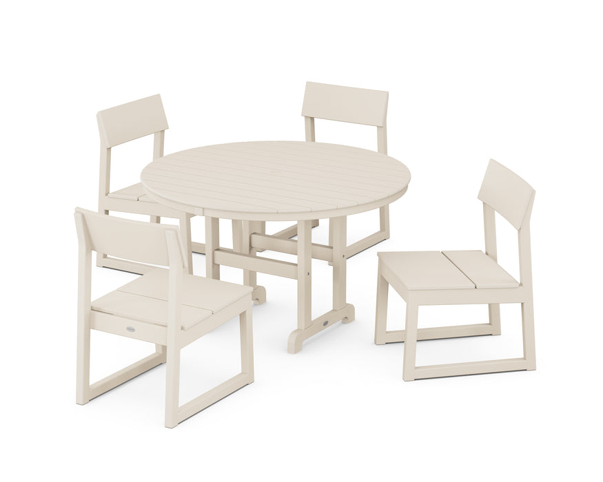 POLYWOOD EDGE Side Chair 5-Piece Round Farmhouse Dining Set in Sand