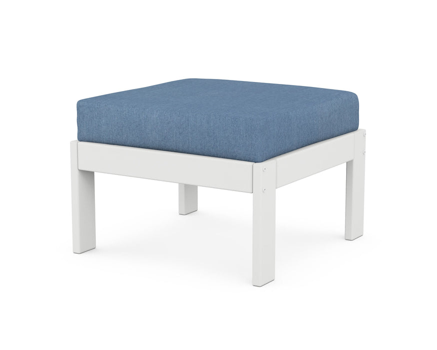 POLYWOOD Vineyard Modular Ottoman in White with Sky Blue fabric