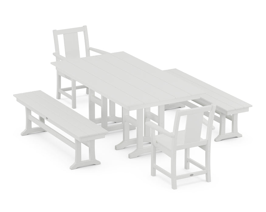 POLYWOOD® Prairie 5-Piece Farmhouse Dining Set with Benches in White