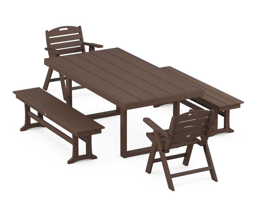 POLYWOOD® Nautical Lowback 5-Piece Dining Set with Benches in Black
