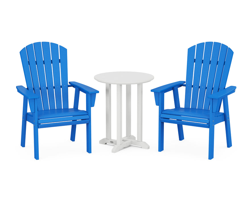 POLYWOOD Nautical Adirondack 3-Piece Round Dining Set in Pacific Blue