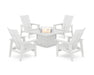 POLYWOOD® 5-Piece Modern Grand Upright Adirondack Conversation Set with Fire Pit Table in White