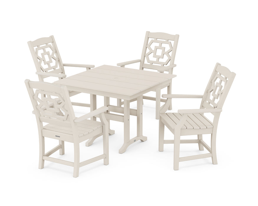 Martha Stewart by POLYWOOD Chinoiserie 5-Piece Farmhouse Dining Set in Sand