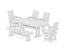 POLYWOOD Modern Curveback Adirondack Swivel Chair 6-Piece Dining Set with Trestle Legs and Bench in White