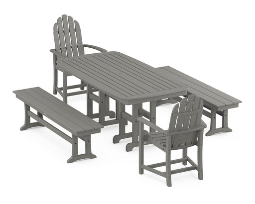 POLYWOOD Classic Adirondack 5-Piece Dining Set with Benches in Slate Grey