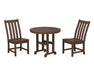 POLYWOOD Vineyard Side Chair 3-Piece Round Dining Set in Mahogany