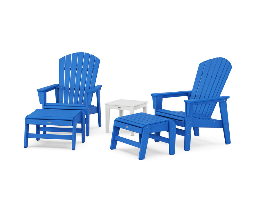 POLYWOOD® 5-Piece Nautical Grand Upright Adirondack Set with Ottomans and Side Table in Pacific Blue / White