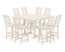 Martha Stewart by POLYWOOD Chinoiserie 9-Piece Square Farmhouse Side Chair Bar Set with Trestle Legs in Sand