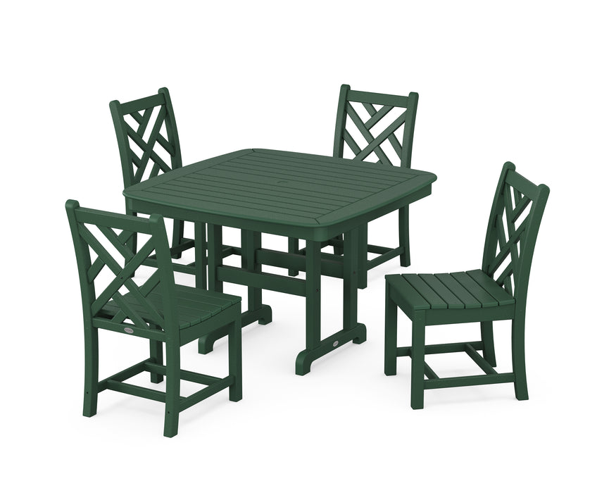 POLYWOOD Chippendale Side Chair 5-Piece Dining Set with Trestle Legs in Green