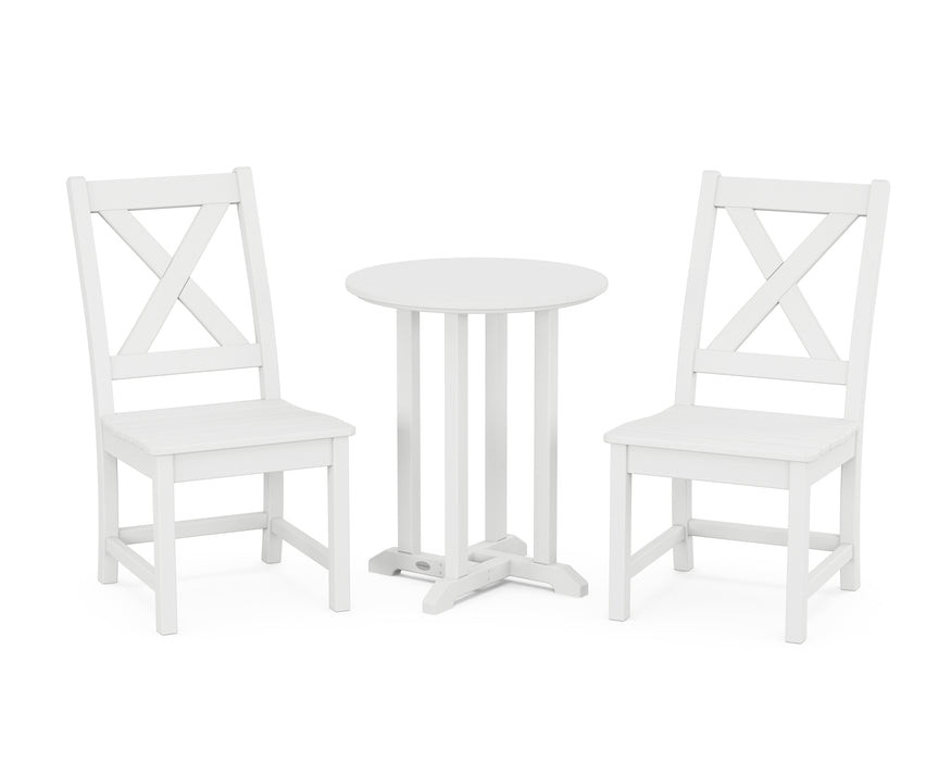 POLYWOOD Braxton Side Chair 3-Piece Round Dining Set in White