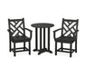POLYWOOD Chippendale 3-Piece Round Dining Set in Black
