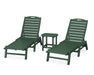 POLYWOOD Nautical 3-Piece Chaise Lounge Set with South Beach 18" Side Table in Green
