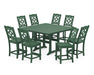 Martha Stewart by POLYWOOD Chinoiserie 9-Piece Square Farmhouse Side Chair Counter Set with Trestle Legs in Green