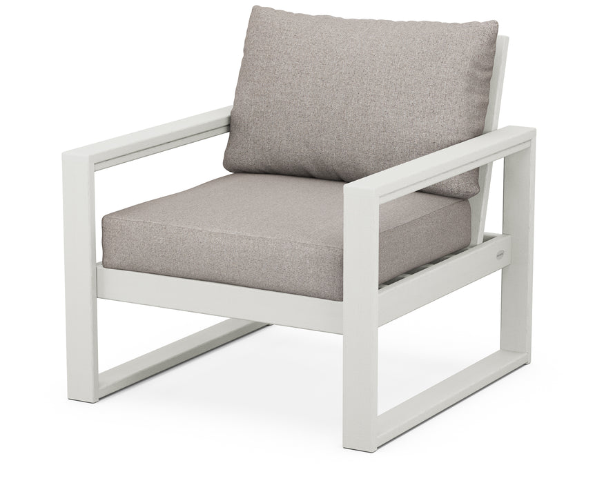 POLYWOOD EDGE Club Chair in Vintage White with Weathered Tweed fabric