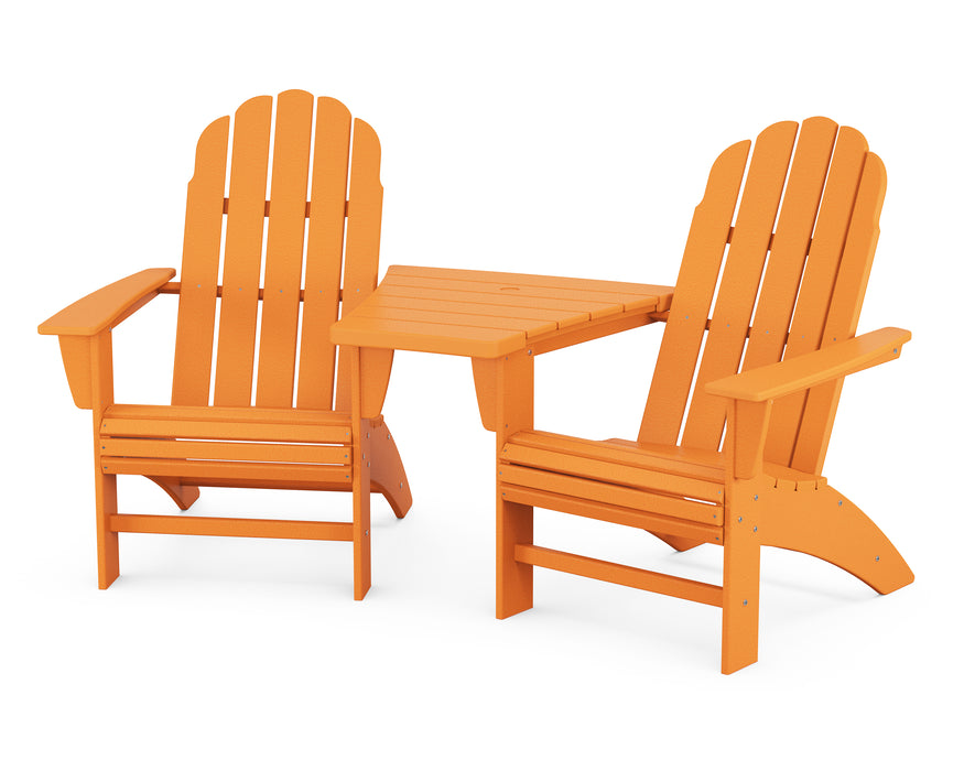 POLYWOOD Vineyard 3-Piece Curveback Adirondack Set with Angled Connecting Table in Tangerine