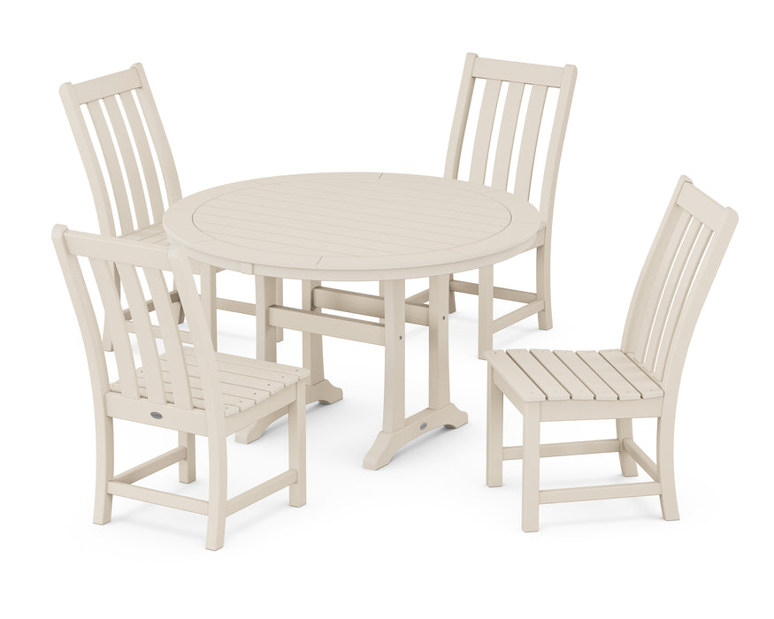 POLYWOOD Vineyard Side Chair 5-Piece Round Dining Set With Trestle Legs in Sand