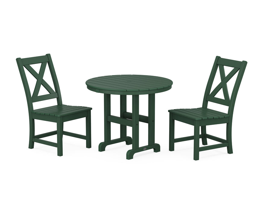 POLYWOOD Braxton Side Chair 3-Piece Round Dining Set in Green