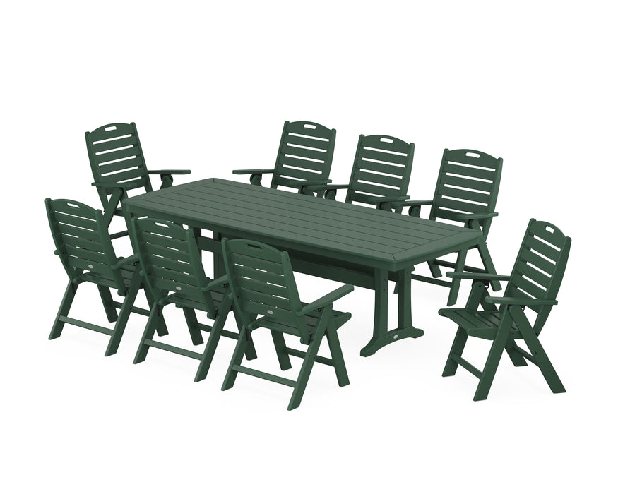 POLYWOOD Nautical Highback 9-Piece Dining Set with Trestle Legs in Green