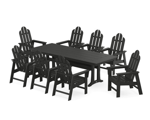 POLYWOOD Long Island 9-Piece Farmhouse Dining Set with Trestle Legs in Black