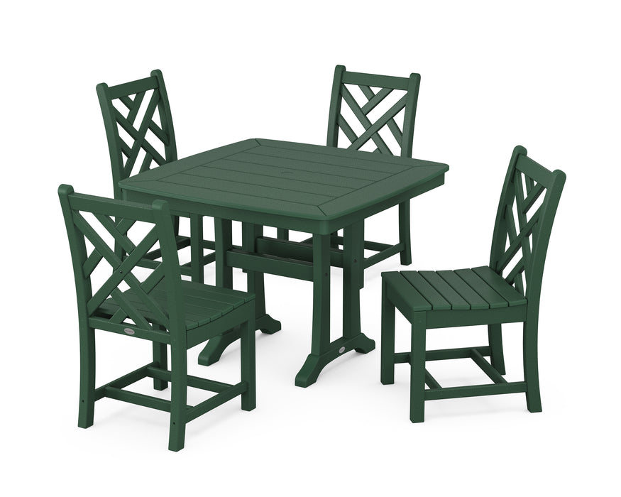 POLYWOOD Chippendale Side Chair 5-Piece Dining Set with Trestle Legs in Green