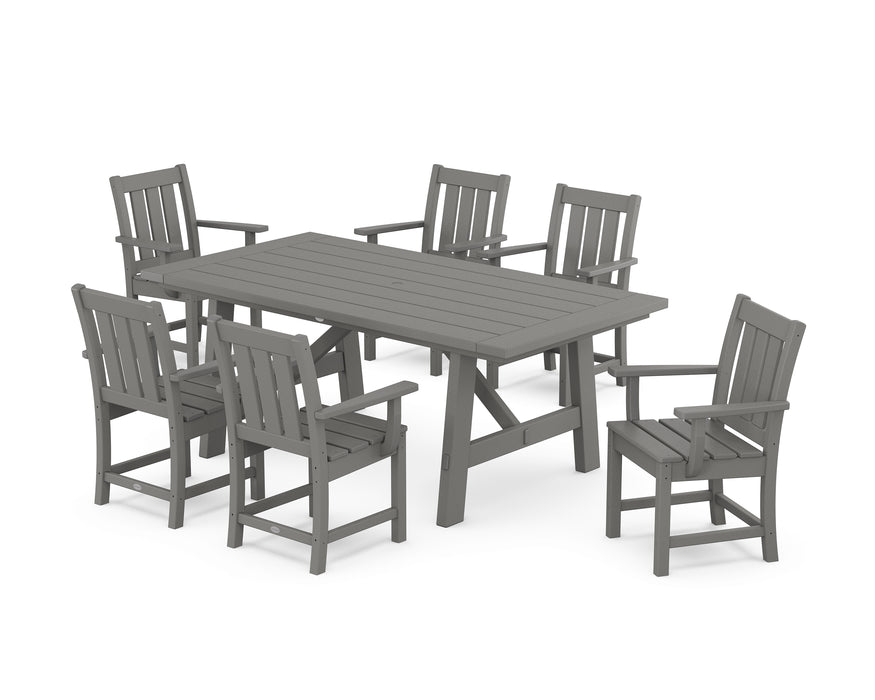 POLYWOOD® Oxford Arm Chair 7-Piece Rustic Farmhouse Dining Set in Teak