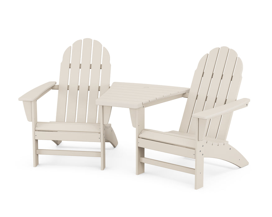 POLYWOOD Vineyard 3-Piece Adirondack Set with Angled Connecting Table in Sand