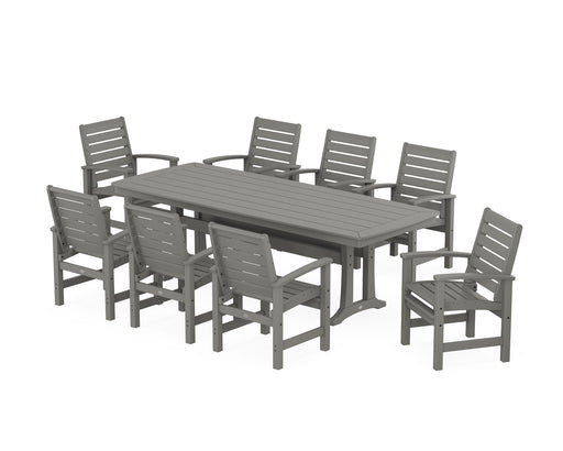 POLYWOOD Signature 9-Piece Dining Set with Trestle Legs in Slate Grey