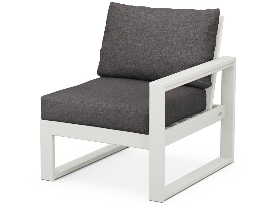 POLYWOOD® EDGE Modular Right Arm Chair in Vintage White with Ash Charcoal fabric