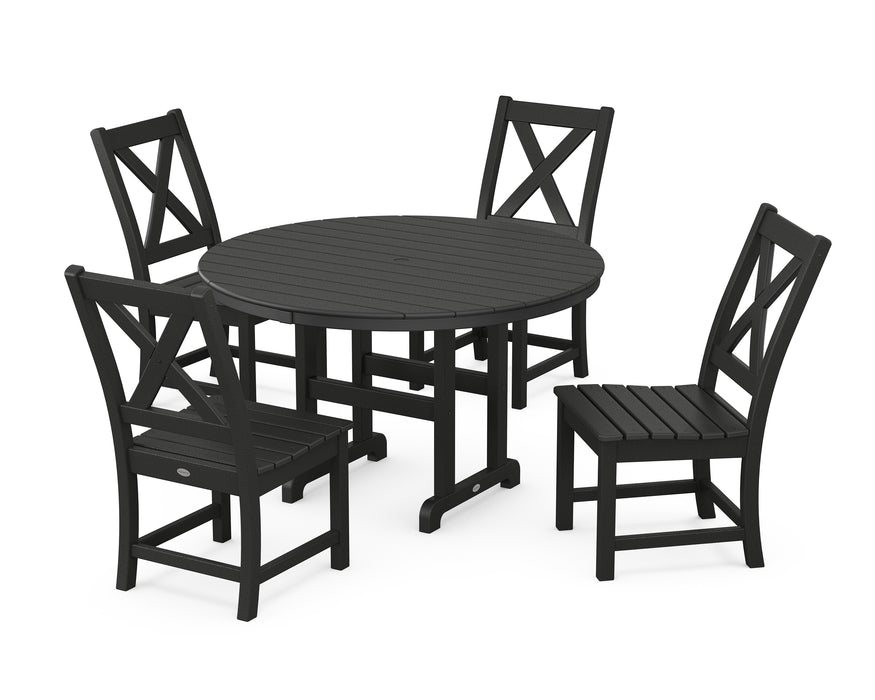 POLYWOOD Braxton Side Chair 5-Piece Round Dining Set in Black