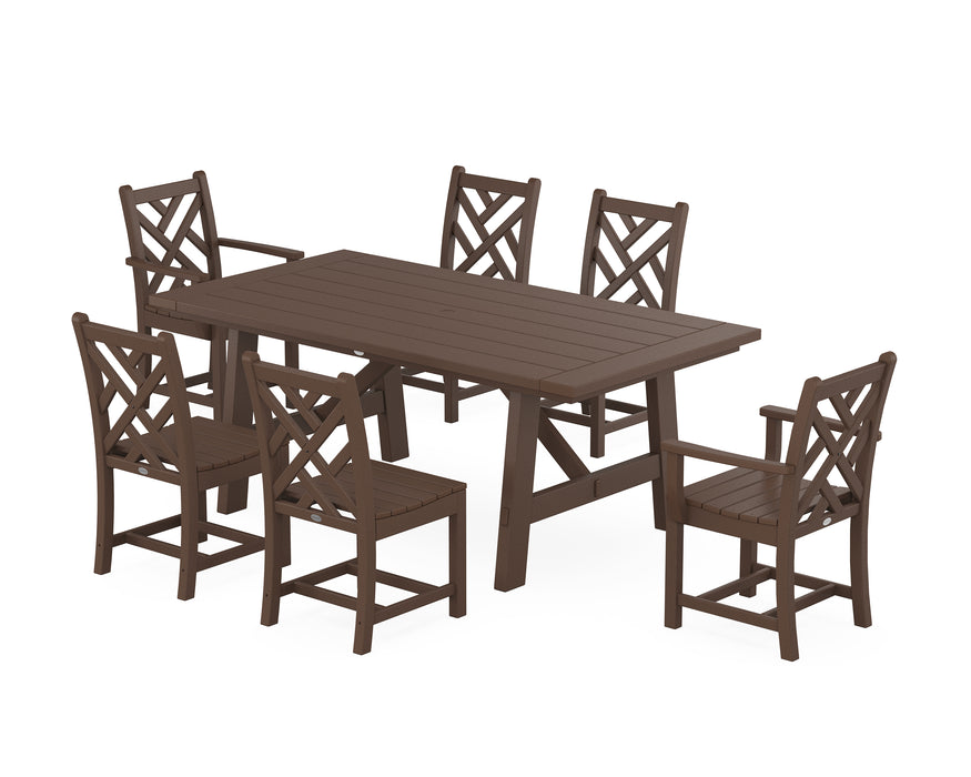 POLYWOOD Chippendale 7-Piece Rustic Farmhouse Dining Set With Trestle Legs in Mahogany