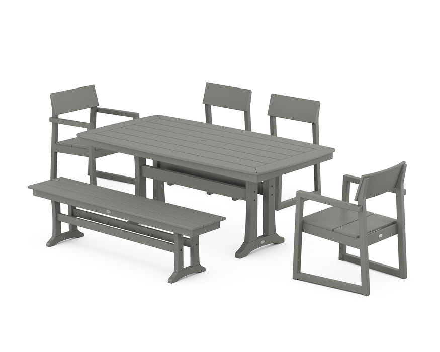 POLYWOOD EDGE 6-Piece Dining Set with Trestle Legs in Slate Grey
