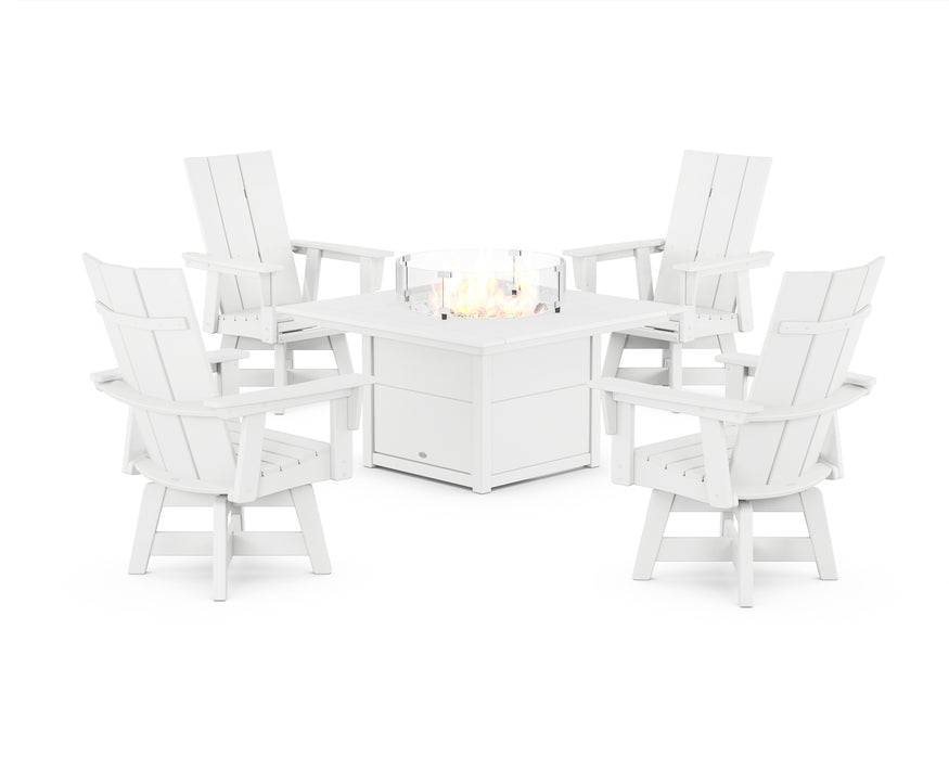 POLYWOOD® Modern 4-Piece Curveback Upright Adirondack Conversation Set with Fire Pit Table in White