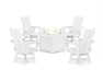 POLYWOOD® Modern 4-Piece Curveback Upright Adirondack Conversation Set with Fire Pit Table in White