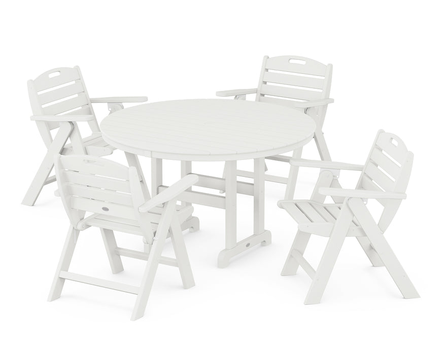 POLYWOOD Nautical Lowback 5-Piece Round Dining Set in Vintage White