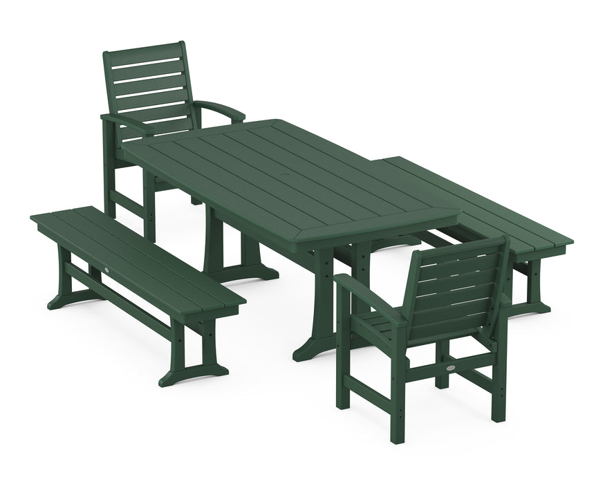 POLYWOOD Signature 5-Piece Dining Set with Trestle Legs in Green