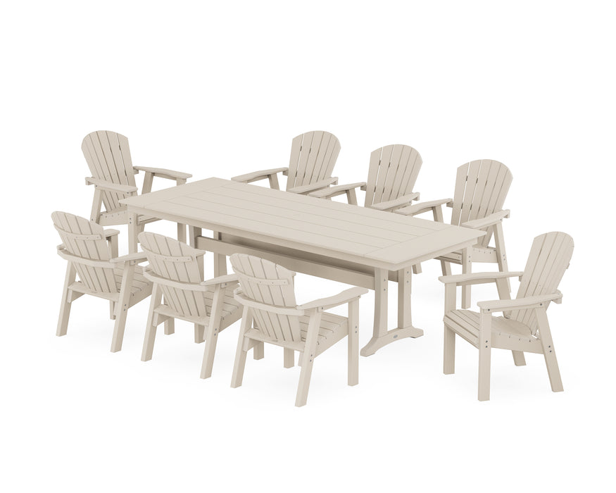 POLYWOOD Seashell 9-Piece Farmhouse Dining Set with Trestle Legs in Sand