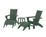 POLYWOOD Modern Curveback Adirondack Chair 5-Piece Set with Ottomans and 18" Side Table in Green