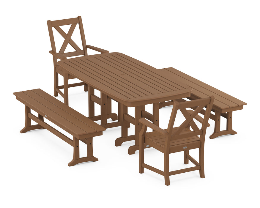 POLYWOOD Braxton 5-Piece Dining Set with Benches in Teak
