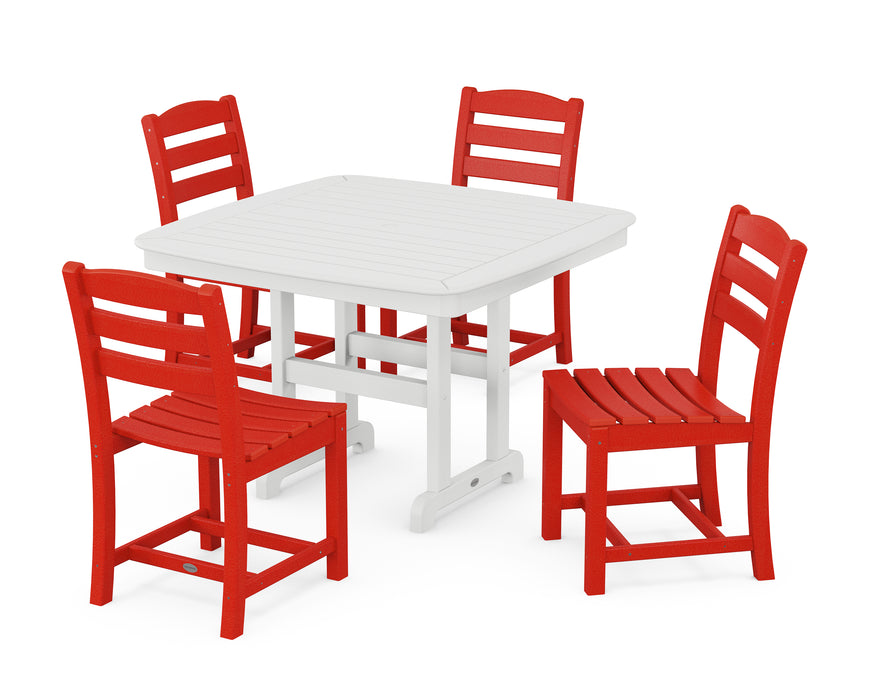 POLYWOOD La Casa Café Side Chair 5-Piece Dining Set with Trestle Legs in Sunset Red