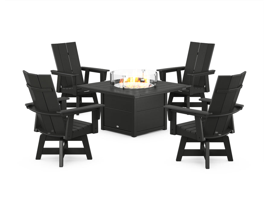 POLYWOOD® Modern 4-Piece Curveback Upright Adirondack Conversation Set with Fire Pit Table in Green