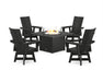POLYWOOD® Modern 4-Piece Curveback Upright Adirondack Conversation Set with Fire Pit Table in Green