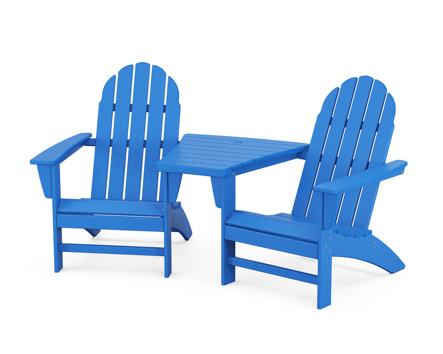 POLYWOOD Vineyard 3-Piece Adirondack Set with Angled Connecting Table in Pacific Blue