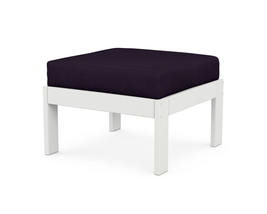 POLYWOOD Vineyard Modular Ottoman in White with Navy Linen fabric