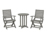 POLYWOOD® Signature Folding Chair 3-Piece Round Farmhouse Dining Set in Slate Grey